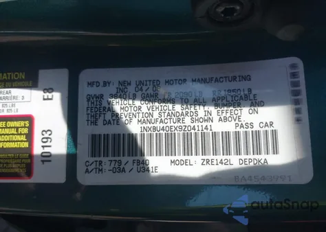 2009 Toyota Corolla Le from USA, damaged, VIN 1NXBU40EX9Z041141